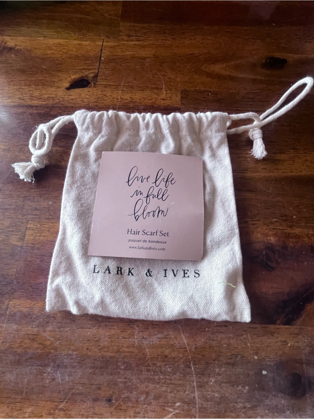 Lark & Ives Hair Scarf Set of 2 Pink w/Black Design and Cream